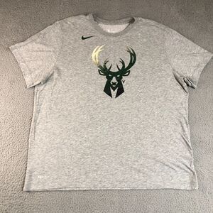Milwaukee Buck Shirt Men 2XL XXL‎ Gray Nike Dri-Fit Sports NBA Basketball Logo
